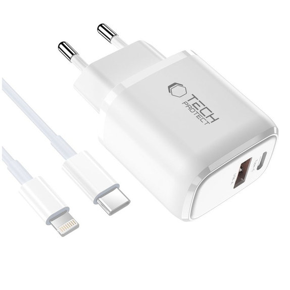 Chargeur secteur NCA30 2-PORT PD 30W / QC3.0 + Lightning Cable, blanche, Tech-Protect