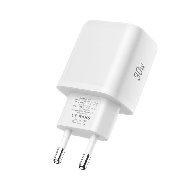 Chargeur secteur NCA30 2-PORT PD 30W / QC3.0 + Lightning Cable, blanche, Tech-Protect