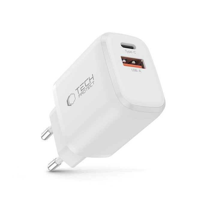 Chargeur secteur NCA20 2-PORT PD 20W / QC3.0, blanche, Tech-Protect
