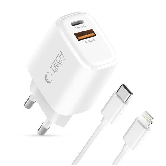Chargeur secteur NCA20 2-PORT PD 20W / QC3.0 + Lightning Cable, blanche, Tech-Protect