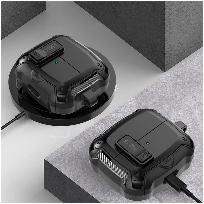 Coque pour écouteurs Carbonox MagSafe pour Samsung Buds 3 / 3 FE / 3 Pro, noire, Tech-Protect