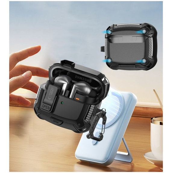 Coque pour écouteurs Carbonox MagSafe pour Samsung Buds 3 / 3 FE / 3 Pro, noire, Tech-Protect