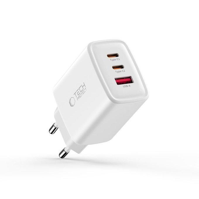 Chargeur secteur NCA65W-GAN 3-PORT PD 65W / QC3.0, blanche, Tech-Protect
