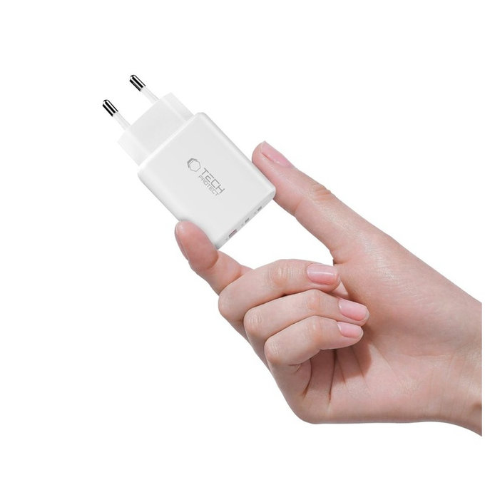 Chargeur secteur NCA65W-GAN 3-PORT PD 65W / QC3.0, blanche, Tech-Protect