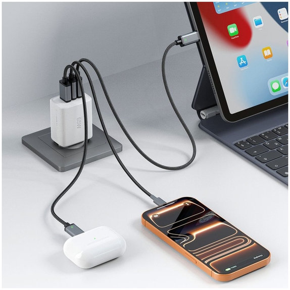 Chargeur secteur NCA65W-GAN 3-PORT PD 65W / QC3.0, blanche, Tech-Protect