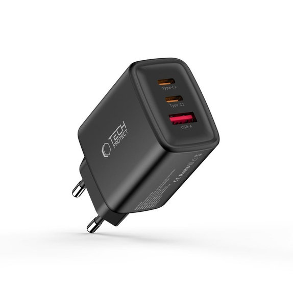 Chargeur secteur NCA65W-GAN 3-PORT PD 65W / QC3.0, noire, Tech-Protect