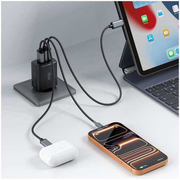 Chargeur secteur NCA65W-GAN 3-PORT PD 65W / QC3.0, noire, Tech-Protect