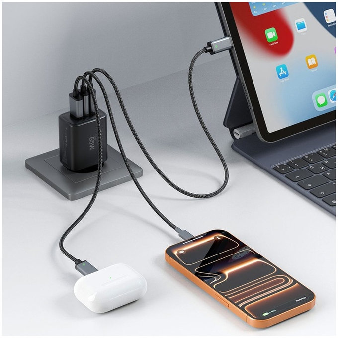 Chargeur secteur NCA65W-GAN 3-PORT PD 65W / QC3.0, noire, Tech-Protect