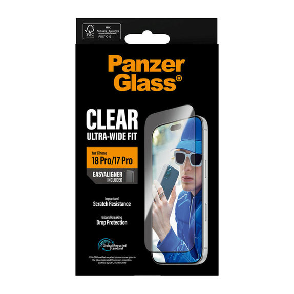 Verre trempé UWF avec applicateur pour iPhone 18 Pro/17 Pro, Noir, PanzerGlass