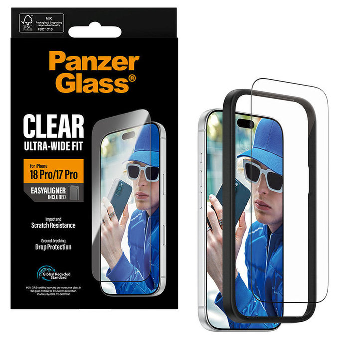 Verre trempé UWF avec applicateur pour iPhone 18 Pro/17 Pro, Noir, PanzerGlass