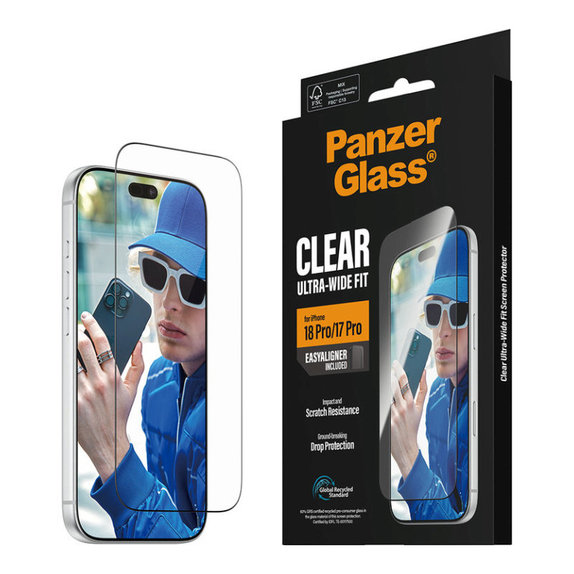 Verre trempé UWF avec applicateur pour iPhone 18 Pro/17 Pro, Noir, PanzerGlass