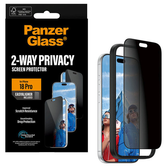 Verre trempé UWF 2-Way Privacy avec applicateur pour iPhone 18 Pro, Noir, PanzerGlass