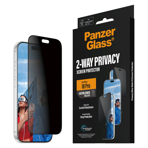 Verre trempé UWF 2-Way Privacy avec applicateur pour iPhone 18 Pro, Noir, PanzerGlass