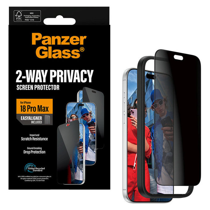 Verre trempé UWF 2-Way Privacy avec applicateur pour iPhone 18 Pro Max, Noir, PanzerGlass