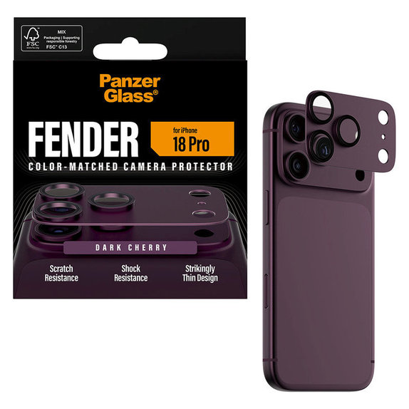 Protection d'objectif Fender pour iPhone 18 Pro, Dark Cherry, PanzerGlass