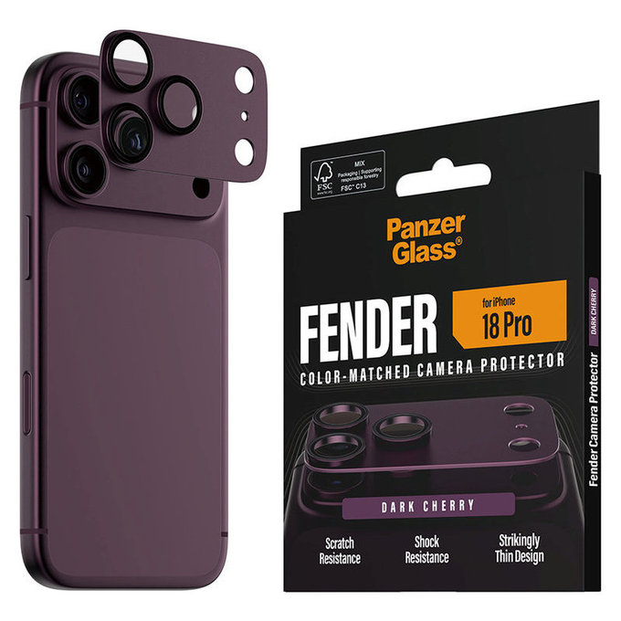 Protection d'objectif Fender pour iPhone 18 Pro, Dark Cherry, PanzerGlass