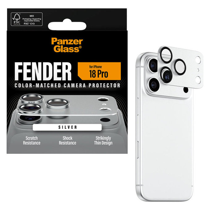 Protection d'objectif Fender pour iPhone 18 Pro, Argent, PanzerGlass
