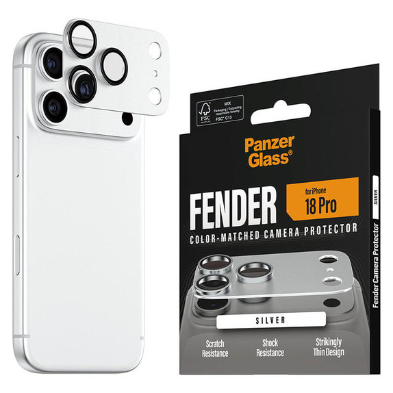 Protection d'objectif Fender pour iPhone 18 Pro, Argent, PanzerGlass