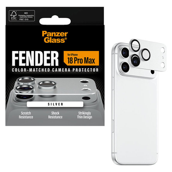 Protection d'objectif Fender pour iPhone 18 Pro Max, Argent, PanzerGlass