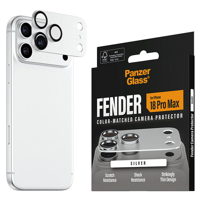 Protection d'objectif Fender pour iPhone 18 Pro Max, Argent, PanzerGlass