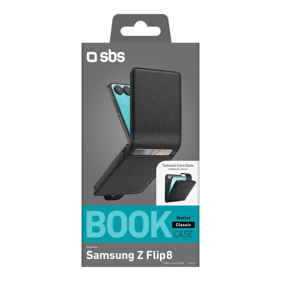 Étui Wallet Stand pour Samsung Galaxy Z Flip8, Noir, SBS