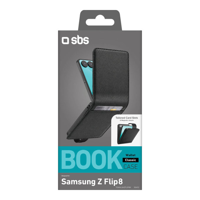 Étui Wallet Stand pour Samsung Galaxy Z Flip8, Noir, SBS