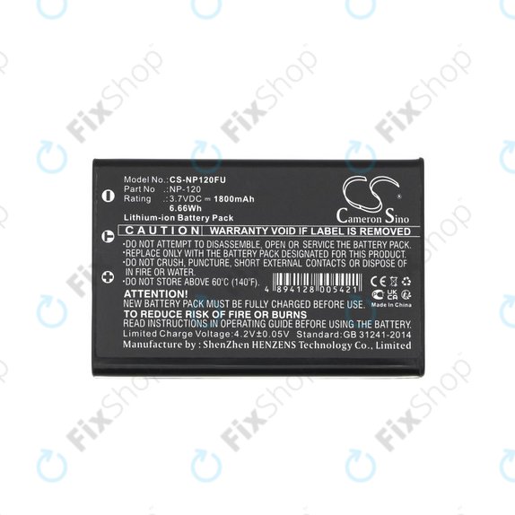 Batterie pour Toshiba Camileo H30, FujiFilm NP-120, 1800mAh, Li-Ion, 3.7V, PX1657, HQ