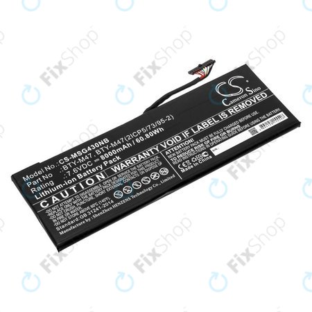 Batterie pour MSI GS40, GS43, MS14, 8000mAh, Li-Ion, 7.6V, BTY-M47, HQ