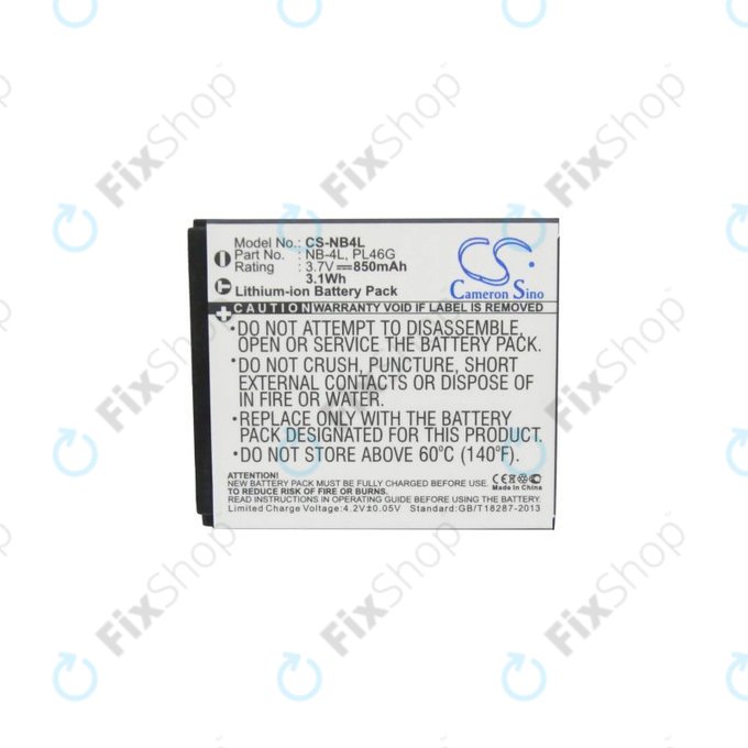 Canon Ixus, IXY, i7 Zoom, L3, L4, Legria Mini, PowerShot, TX1 - Batterie NB-4L Li-Ion 850mAh HQ