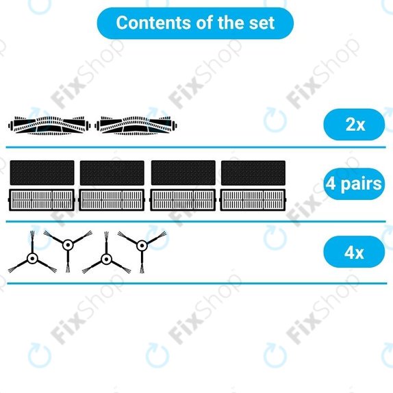 Kit de pièces de rechange pour Xiaomi Viomi S9, Proscenic M7 Pro, M7 Max, M8 Pro (2x Brosse principale, 4x Filtre, 4x Brosse latérale)