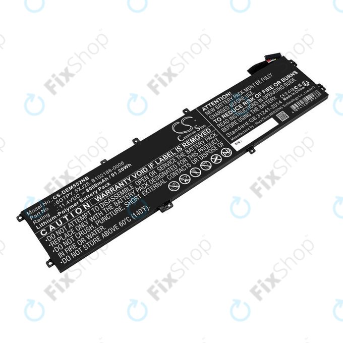 Batterie pour Dell XPS 15, Dell Precision 9560, 9570, 8000mAh, Li-Pol, 11.4V, 6GTPY, HQ