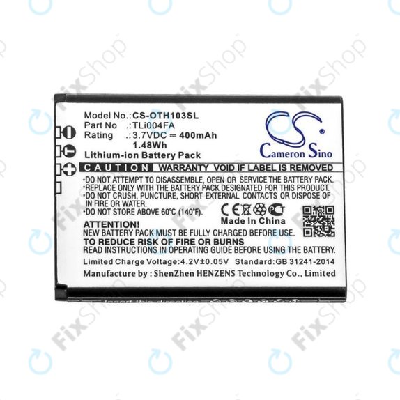 Batterie pour Alcatel OneTouch 1013, 1035D, 1046D, 400mAh, Li-Ion, 3.7V, TLi004FA, HQ