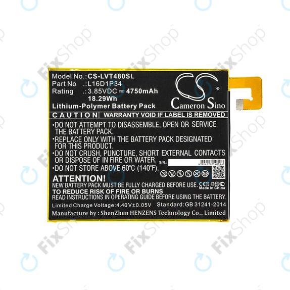 Batterie pour Lenovo Tab4 8, 4750mAh, Li-Pol, 3.85V, L16D1P34, HQ