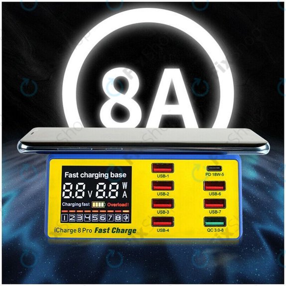 Mechanic iCharge 8 Pro - Station de recharge USB USB-C, USB 3.0 et chargeur sans fil