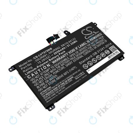 Batterie pour Lenovo ThinkPad P51s, P52s, T570, T580, 2050mAh, Li-Pol, 15.28V, 00UR891, HQ