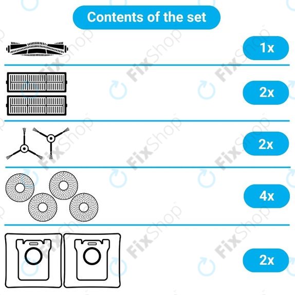 Kit de pièces de rechange pour Xiaomi Robot Vacuum X10 (1x Brosse principale, 2x Filtres, 2x Brosses latérales, 2x Lingettes de lavage, 2x Sacs à poussière)