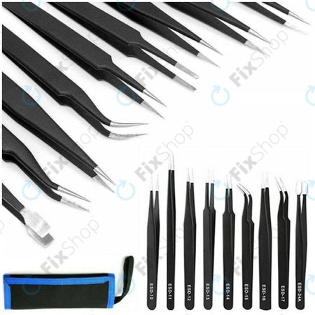 ESD Jeu de pinces à épiler antistatiques en acier inoxydable 9 en 1