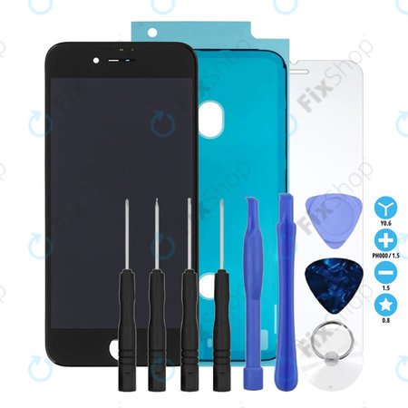 Apple iPhone 7 - Écran LCD + Écran tactile + Cadre (Noir) TFT + Adhésif pour LCD + Verre trempé + Kit d'outils - Multipack