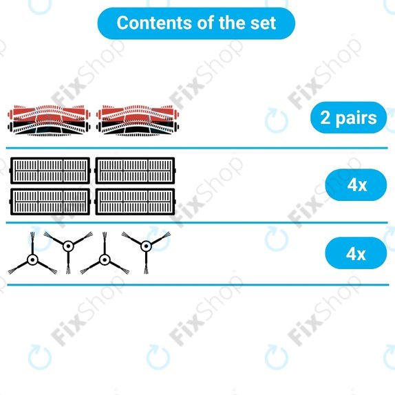 Kit de pièces de rechange pour Dreame Aqua 10, 10 Ultra (2 paires de brosses principales, 4x Filtre, 4x Brosse latérale)
