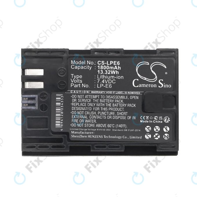 Batterie pour Canon EOS 60D, 5D Mk II, 7D, 1800mAh, Li-Ion, 7.4V, LP-E6, HQ