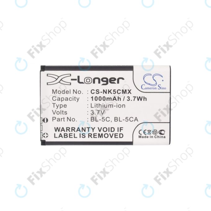Nokia 1000, 2000, 3000, 6000, 7000, séries C, N, X, Asha 230, MD-12 - Batterie BL-5C, BL-5CA 1000mAh HQ