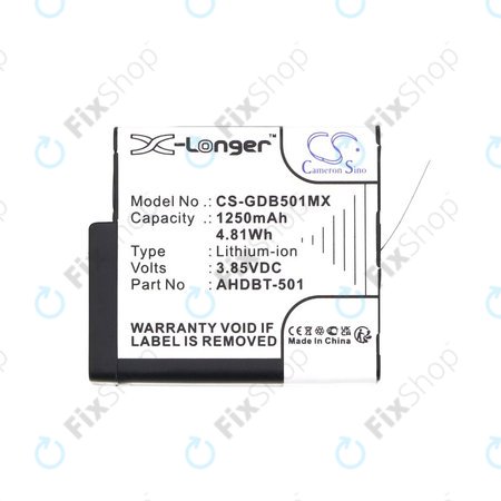 Batterie pour Gopro Hero 8, Hero 6, 1250mAh, Li-Ion, 3.85V, AHDBT-501, HQ
