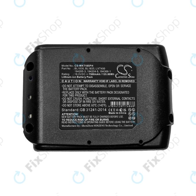 Makita 18V - Batterie BL1830, BL1835, LXT400,194205-3, 194204-5, 194309-1 Li-Ion 18.0V 7500mAh HQ