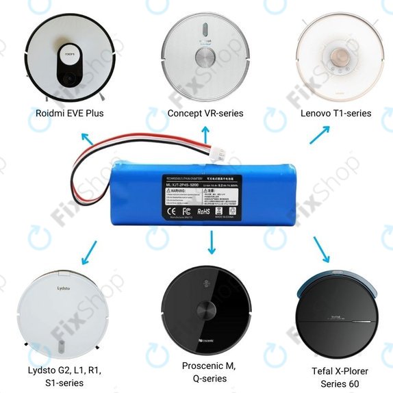 Xiaomi Roidmi EVE Plus, Viomi, Lydsto, Proscenic, Tefal - Batterie XJT-2P4S-5200 Li-Ion 14.4V 5200mAh