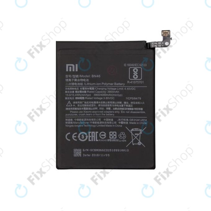 Xiaomi Redmi Note 8T, Redmi 7, Redmi 8A, Redmi Note 6 Pro - Batterie BN46 4000mAh - 46BN46A090H8 Genuine Service Pack