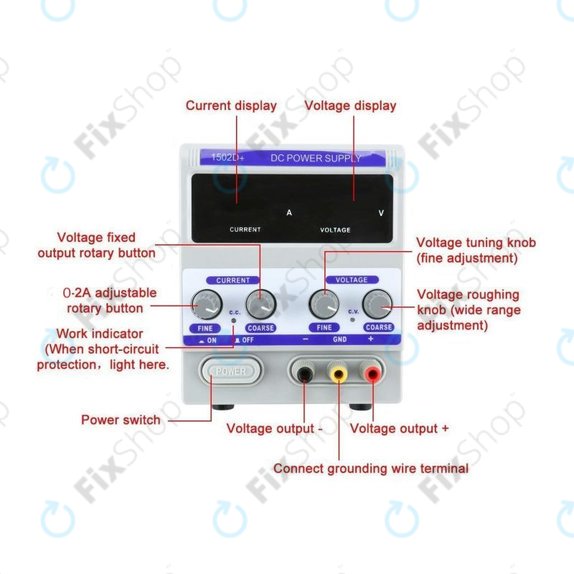 Dingke 1502D+ - Alimentation CC régulée pour test de réparation de téléphones portables (0-15 V, 0-2 A, 230 V EU)