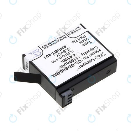 Batterie pour GoPro Hero 4, 1160mAh, Li-Ion, 3.8V, AHDBT-401, HQ