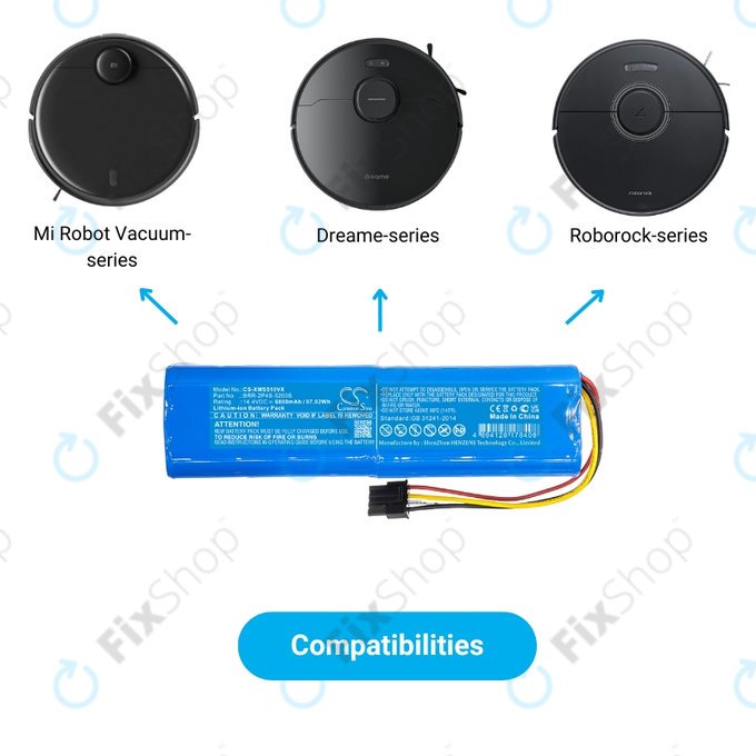Xiaomi Mi Robot Vacuum Mop-series, Dream-series, Roborock-series - Batterie BRR-2P4S-6800 Li-Ion 14.4V 6800mAh HQ