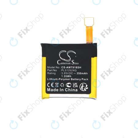 Batterie pour Amazfit A1801, A1808, A1918, T-Rex Verge Lite, 350mAh, Li-Pol, 3.85V, PL512524G, HQ