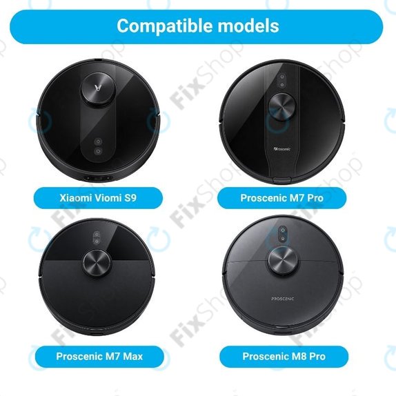 Kit de pièces de rechange pour Xiaomi Viomi S9, Proscenic M7 Pro, M7 Max, M8 Pro (1x Brosse principale, 2x Filtre, 2x Brosse latérale, 2x Chiffon de vadrouille, 2x Sacs à poussière)